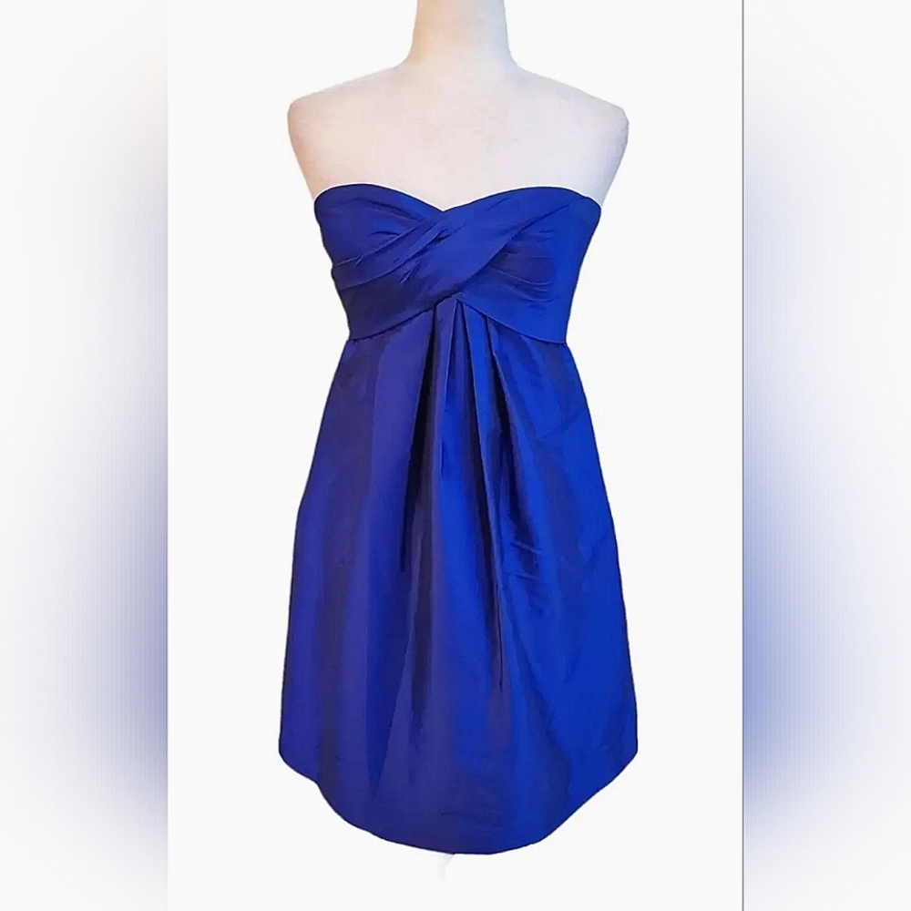 Cache Royal Blue Tafetta Strapless Pleated Party Dress Womens Size 2 NWT
